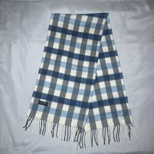Cashmaire Scarf Blue White Check Fringe 100% Acrylic Made In Japan Soft Nautical
